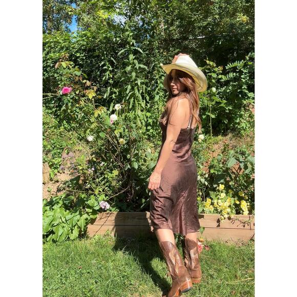 Vintage Silk Slip Dress / Espresso Brown 2000s / S-M - Picture 5 of 6